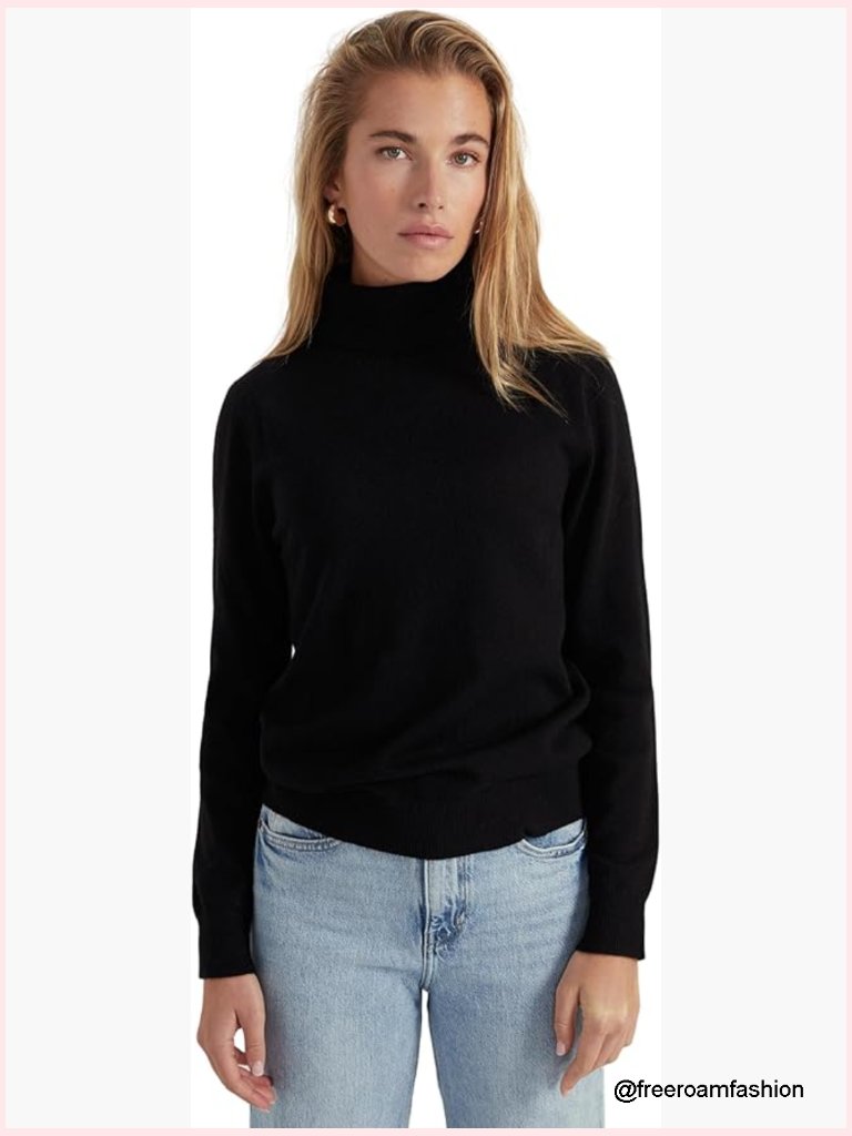 100% Cashmere Turtleneck Sweater - Classic Fit Long Sleeve Pullover
